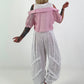 Ribbed Top with Blouse Layering - white-pink