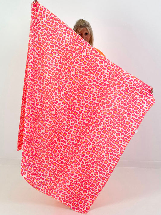 XL Muslin Cloth with Leopard Print - white-neon orange-neon pink