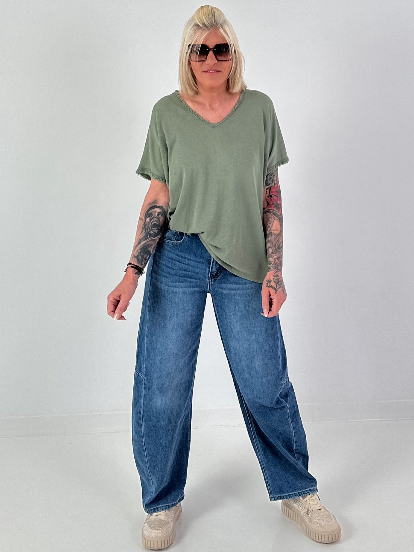 Ripp Shirt mit Fransendetails - khaki