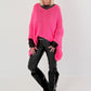 Soft Oversized Chunky Knit Sweater - neon pink