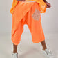 Kurze Leinen Baggy mit Überwurf und Paillettendetails - neonorange