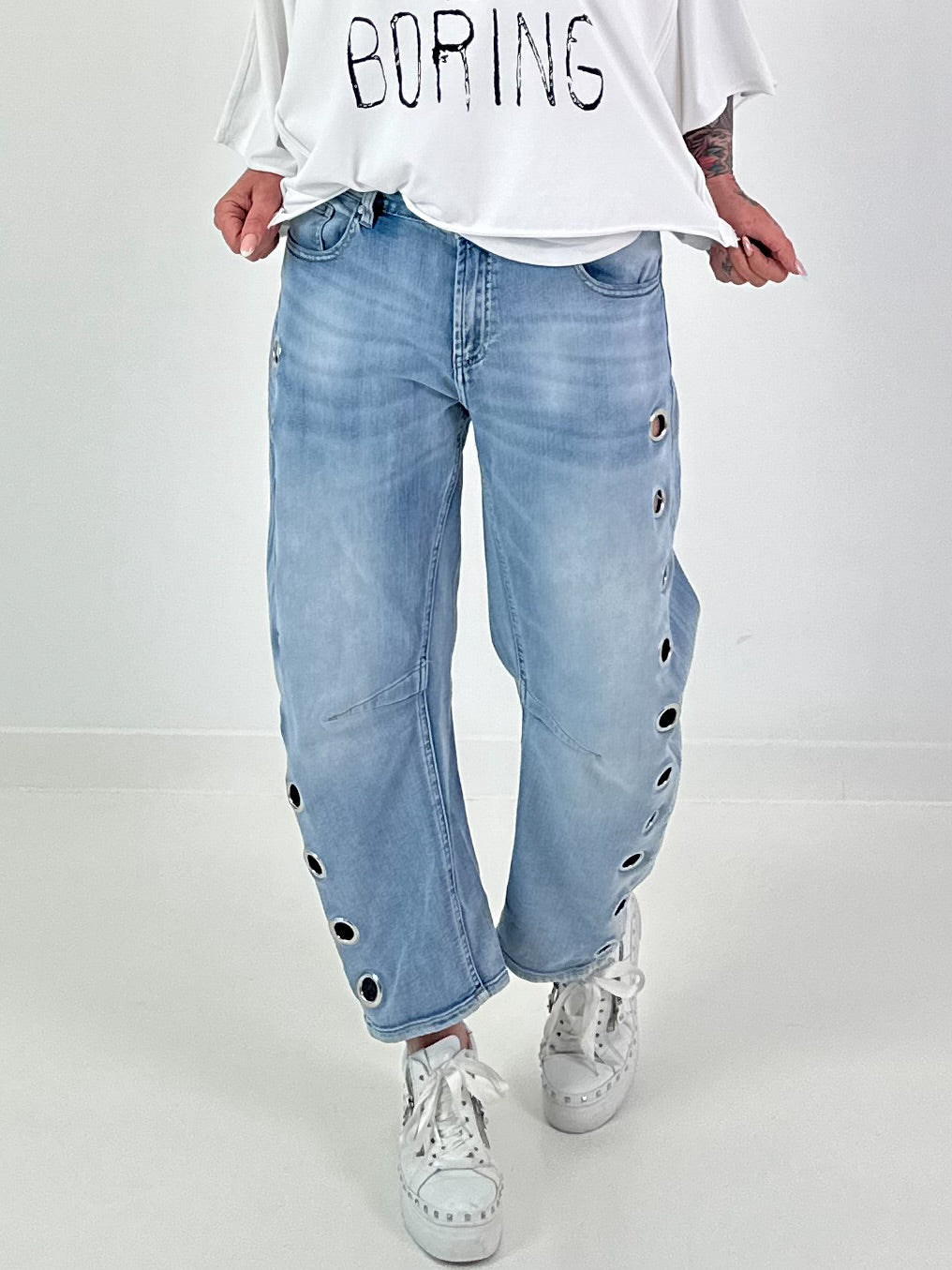 Jeans mit Ösen - denim