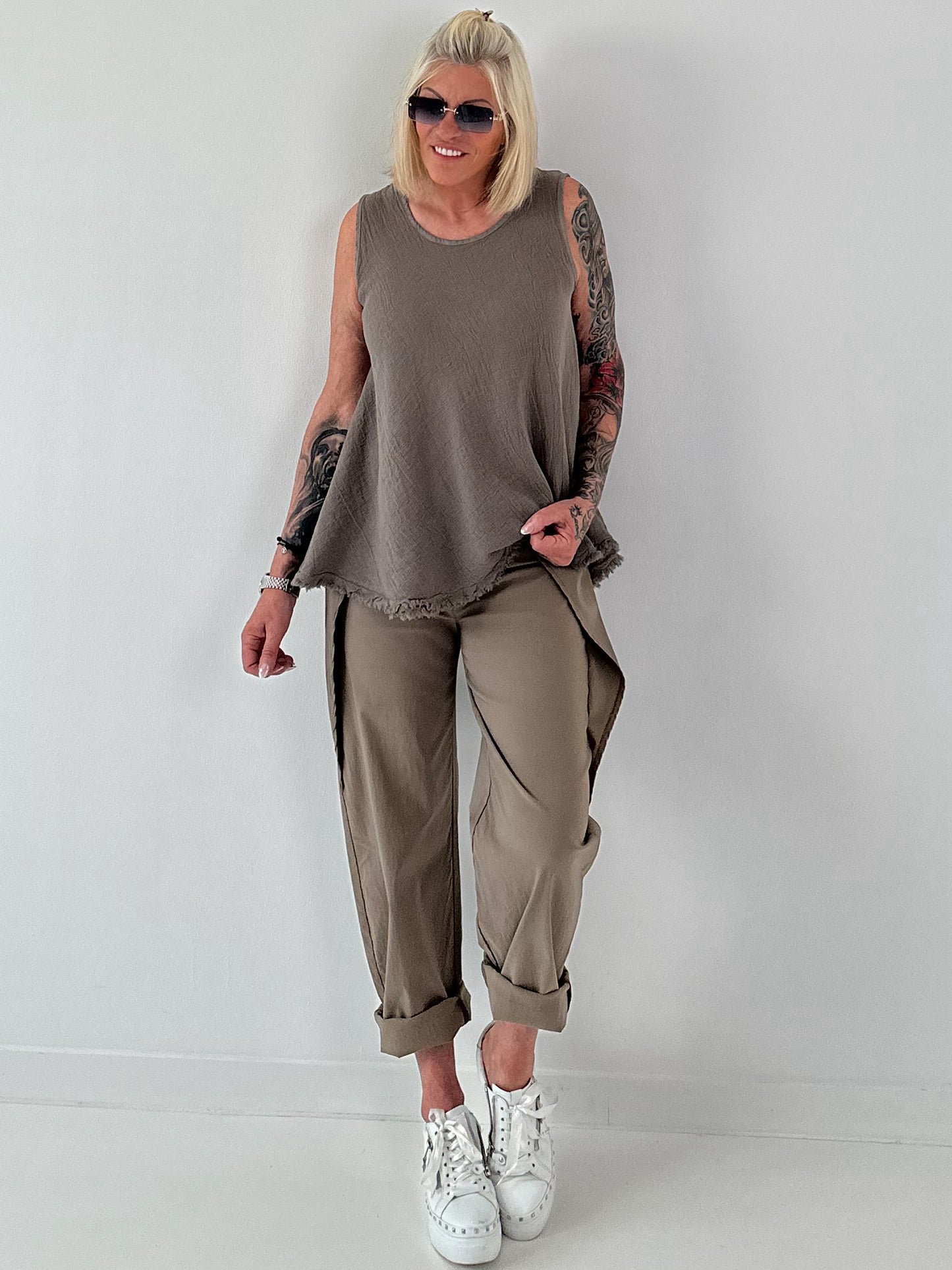Grobes Leinen/Baumwoll Top - taupe