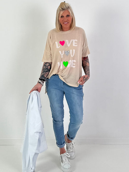 Feinstrick T-Shirt Love - beige