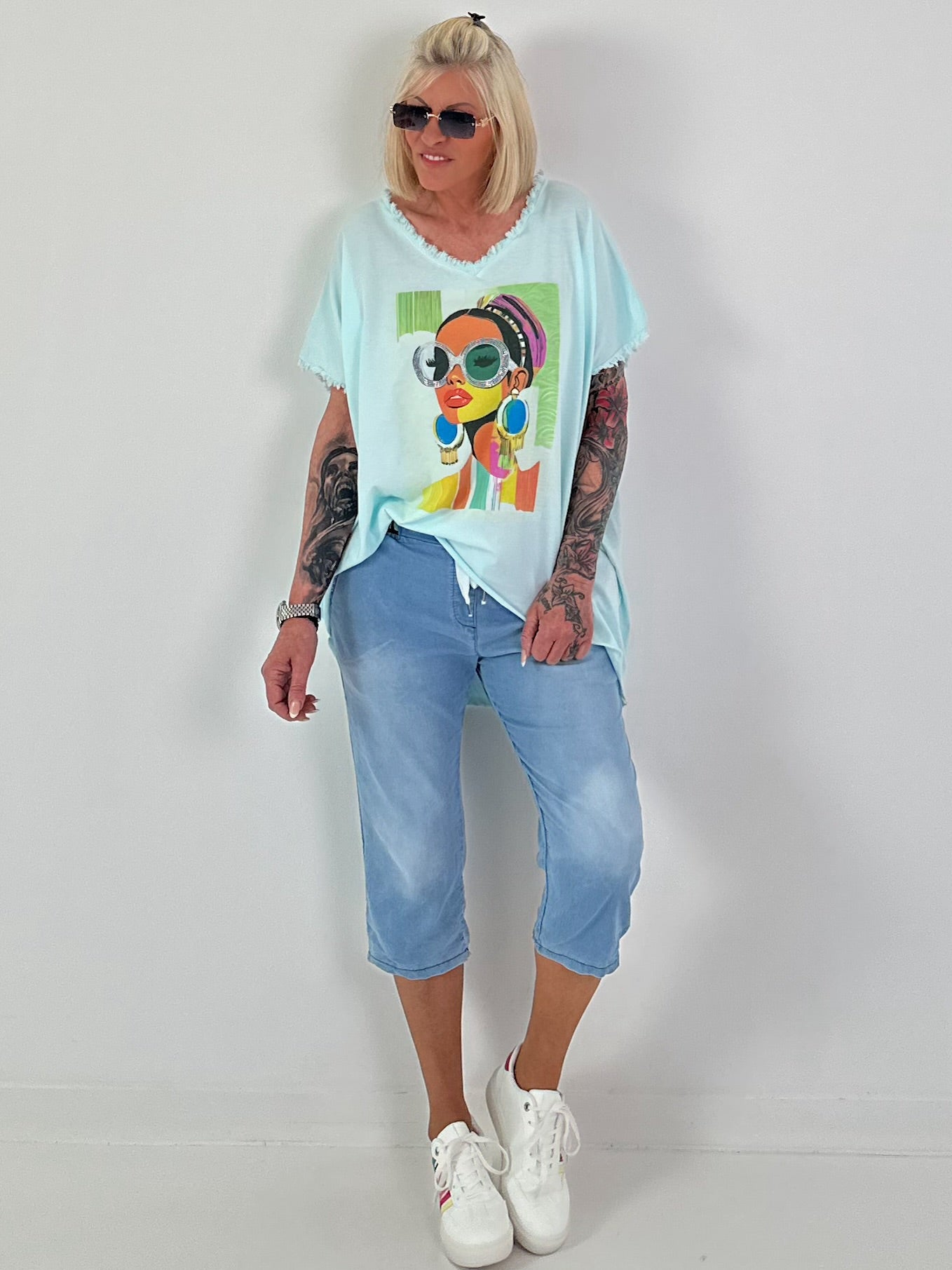 Oversized T-shirt with front print - mint