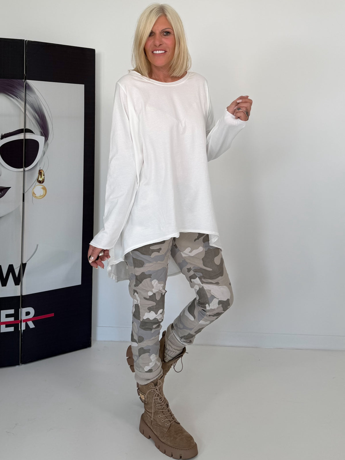 Basic Shirt mit Rundhalsausschnitt -weiss