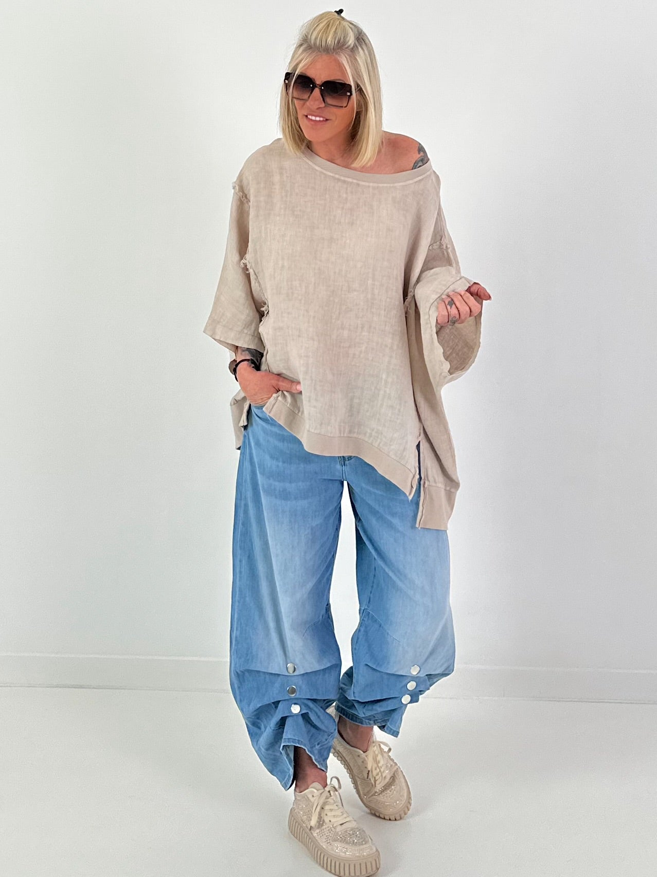 Oversized Linen Shirt - beige