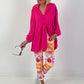 Lange blouse met strikband - roze