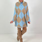 Lange trui/jurk model "Retro Diamond" - blauw-taupe (leverbaar vanaf ca. 06.12.25)
