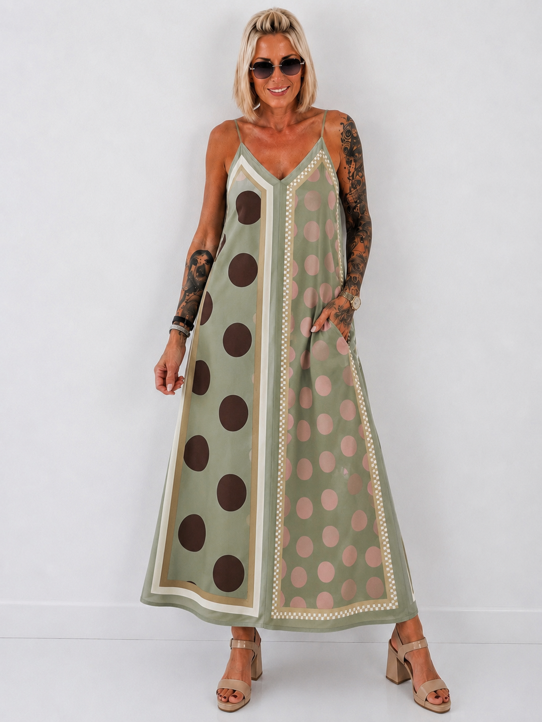 Luftiges Sommerkleid mit Print - oliv - mehrfarbig