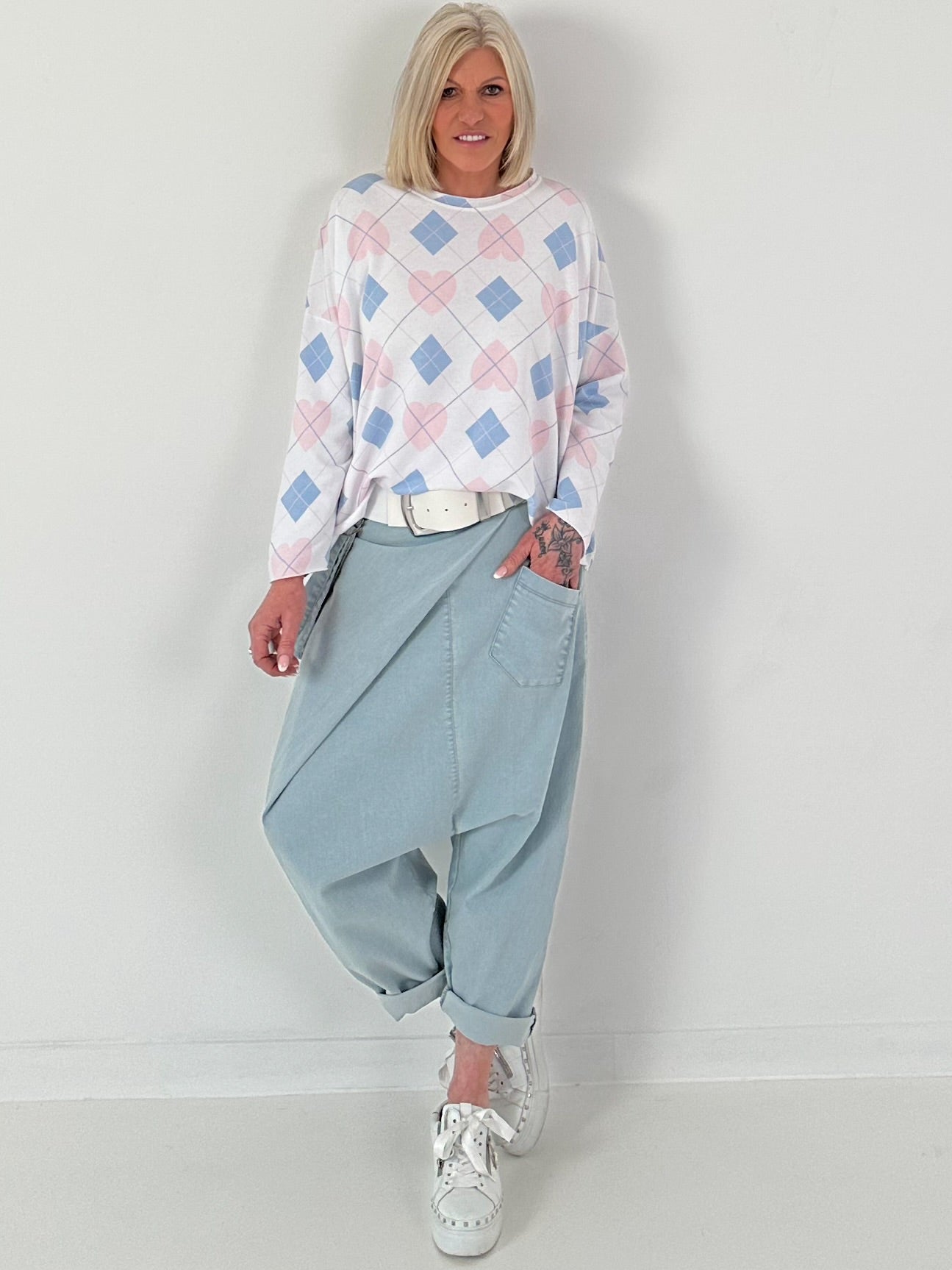 Sweater Raute/Herz - weiss