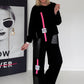 Stylischer Zweiteiler mit Lederoptik- und Kord-Details - schwarz