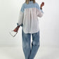 Bluse mit Strasssteinen und Denim-Details - weiss-denim