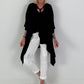 Oversized Asymmetric Blouse with Tie - Black