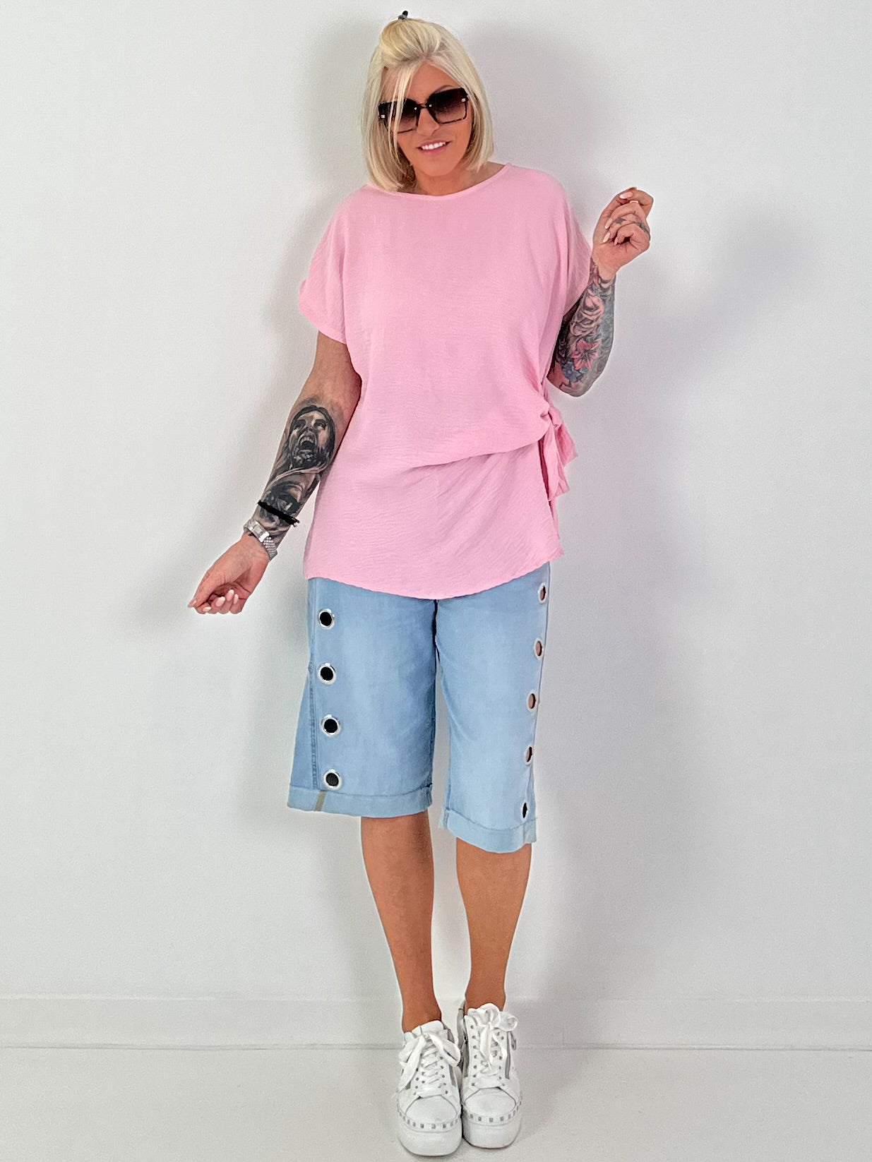 Blouse shirt with side tie knot - pink