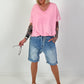 Shirred Hem T-shirt - pink