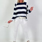 Block stripe sweater - dark blue-white