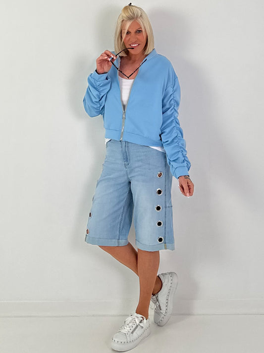 Bomberjacke mit gerafftem Arm - hellblau