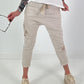 Baggy/Boyfriend trousers with side crochet flowers - beige