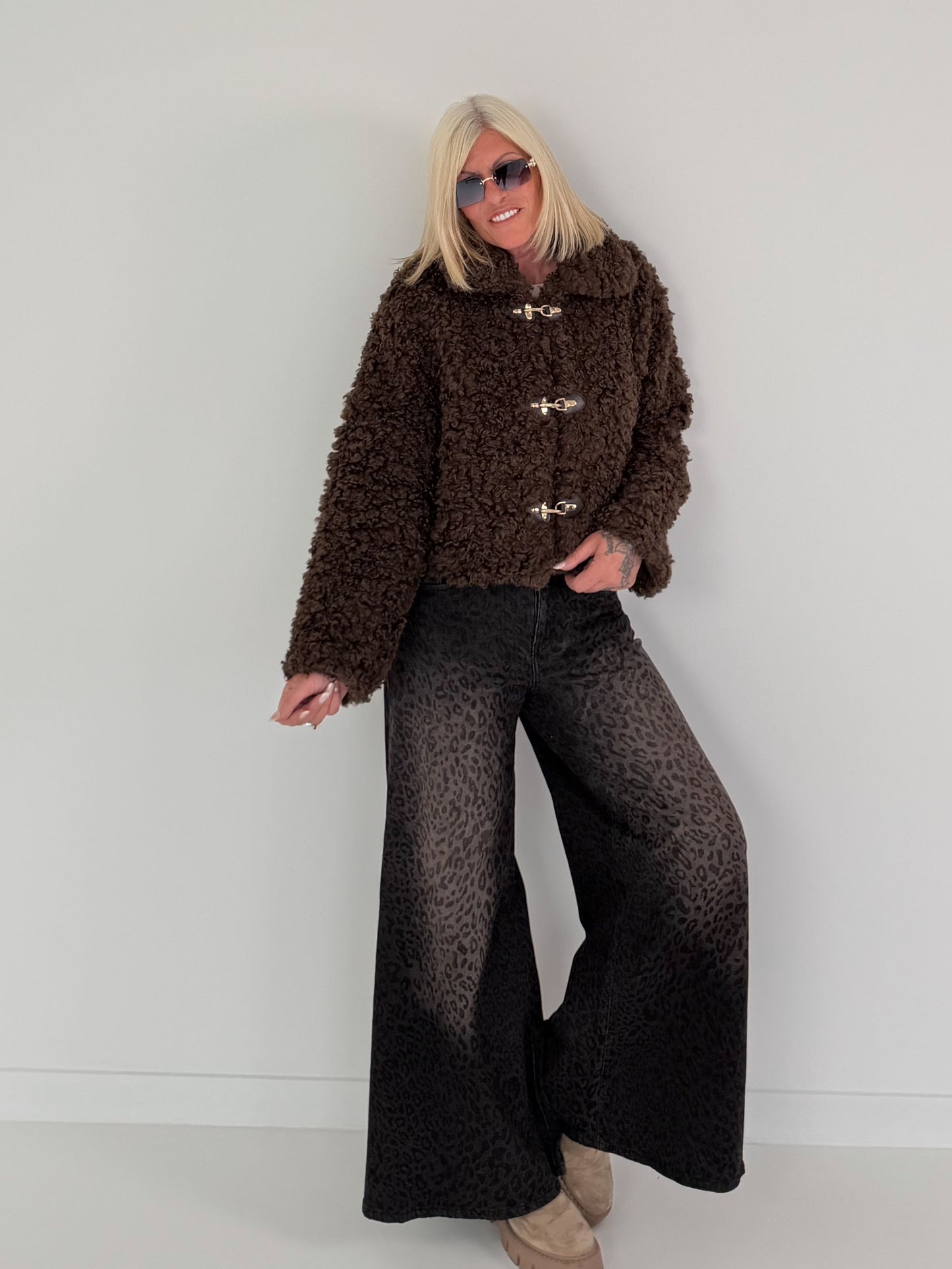 Jacke in kuscheliger Teddy-Curly-Optik - mokka