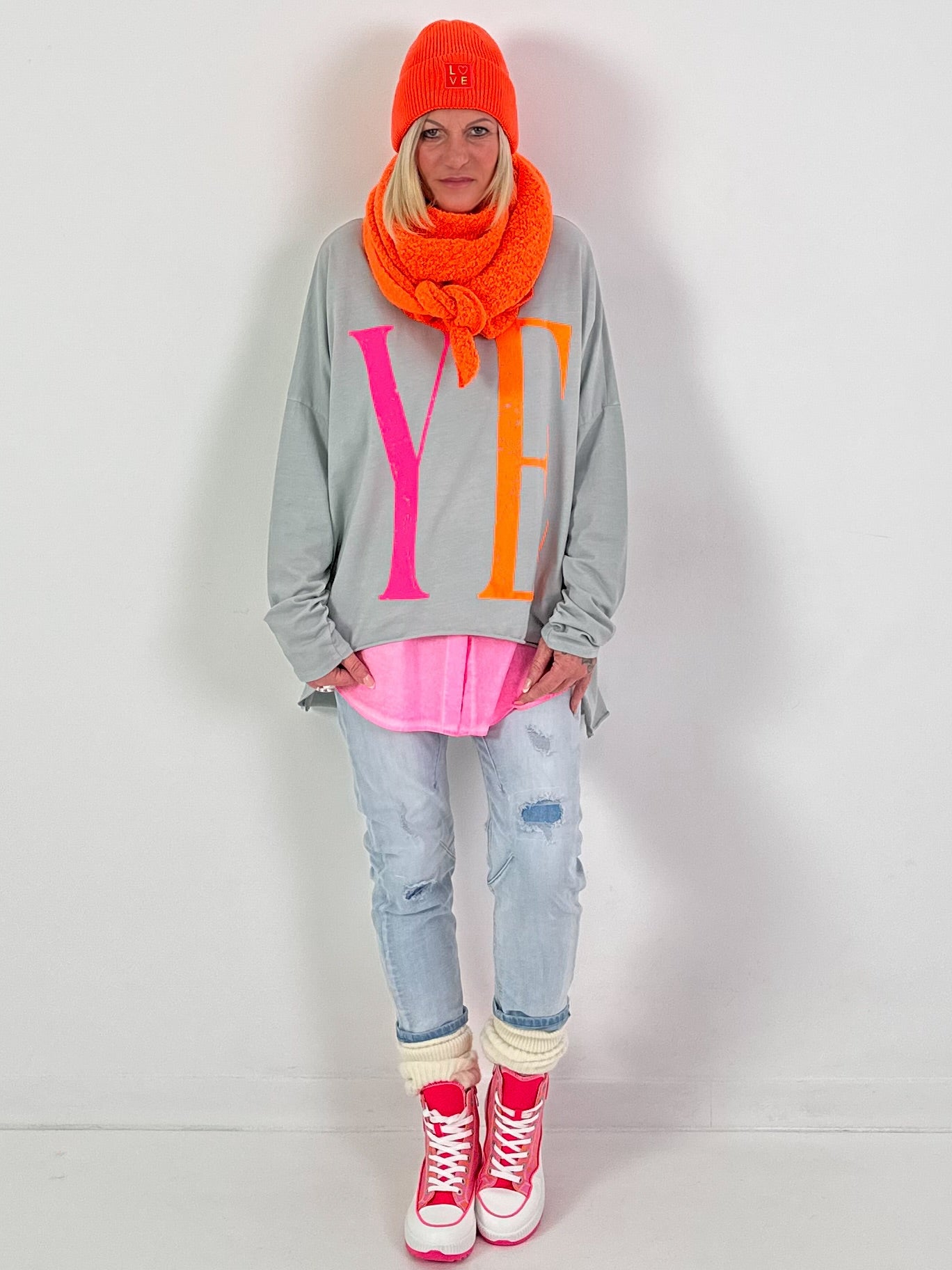 Oversized shirt model “YEAH” - gray