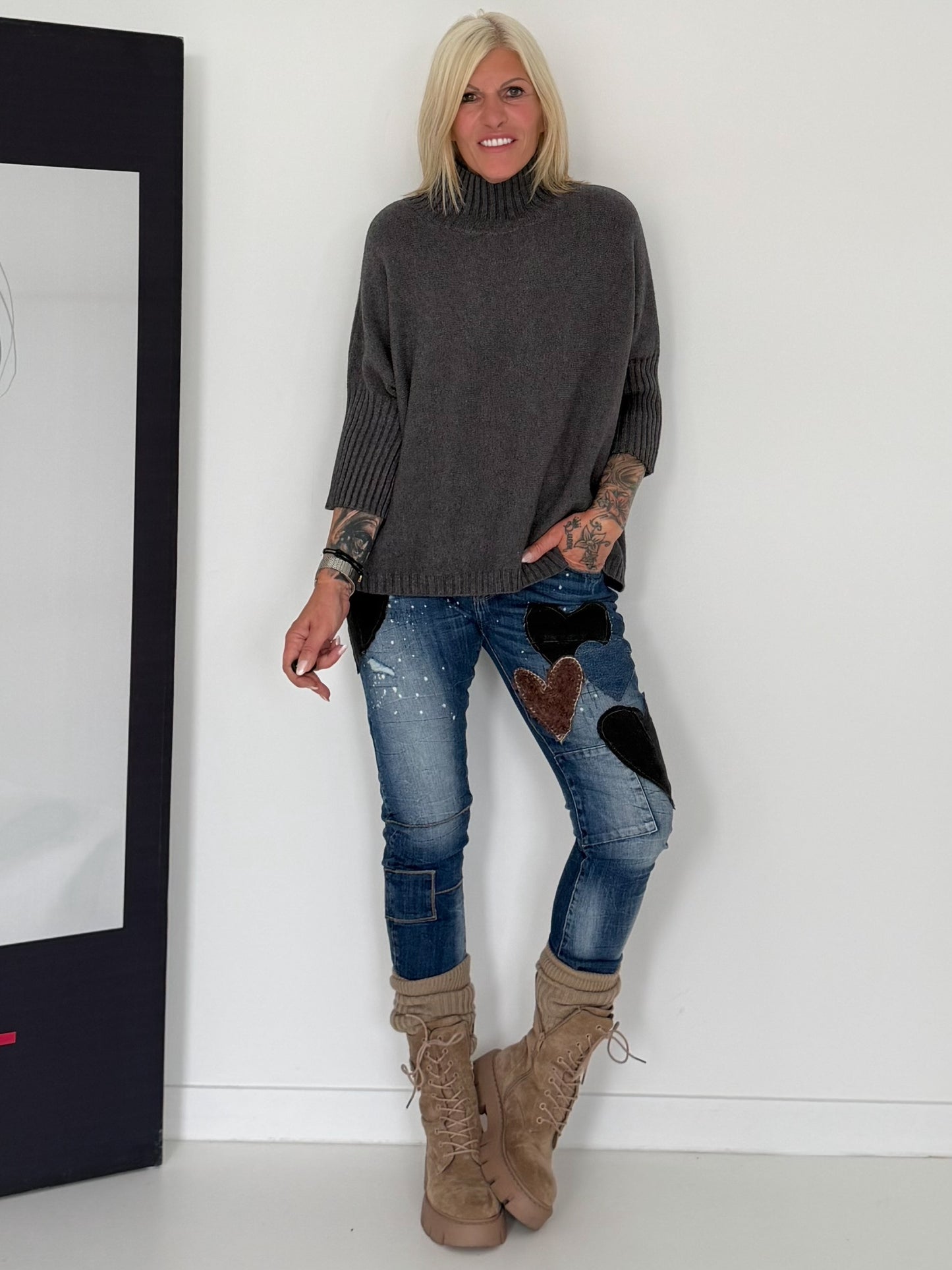 Strickpullover mit Turtleneck - anthrazit