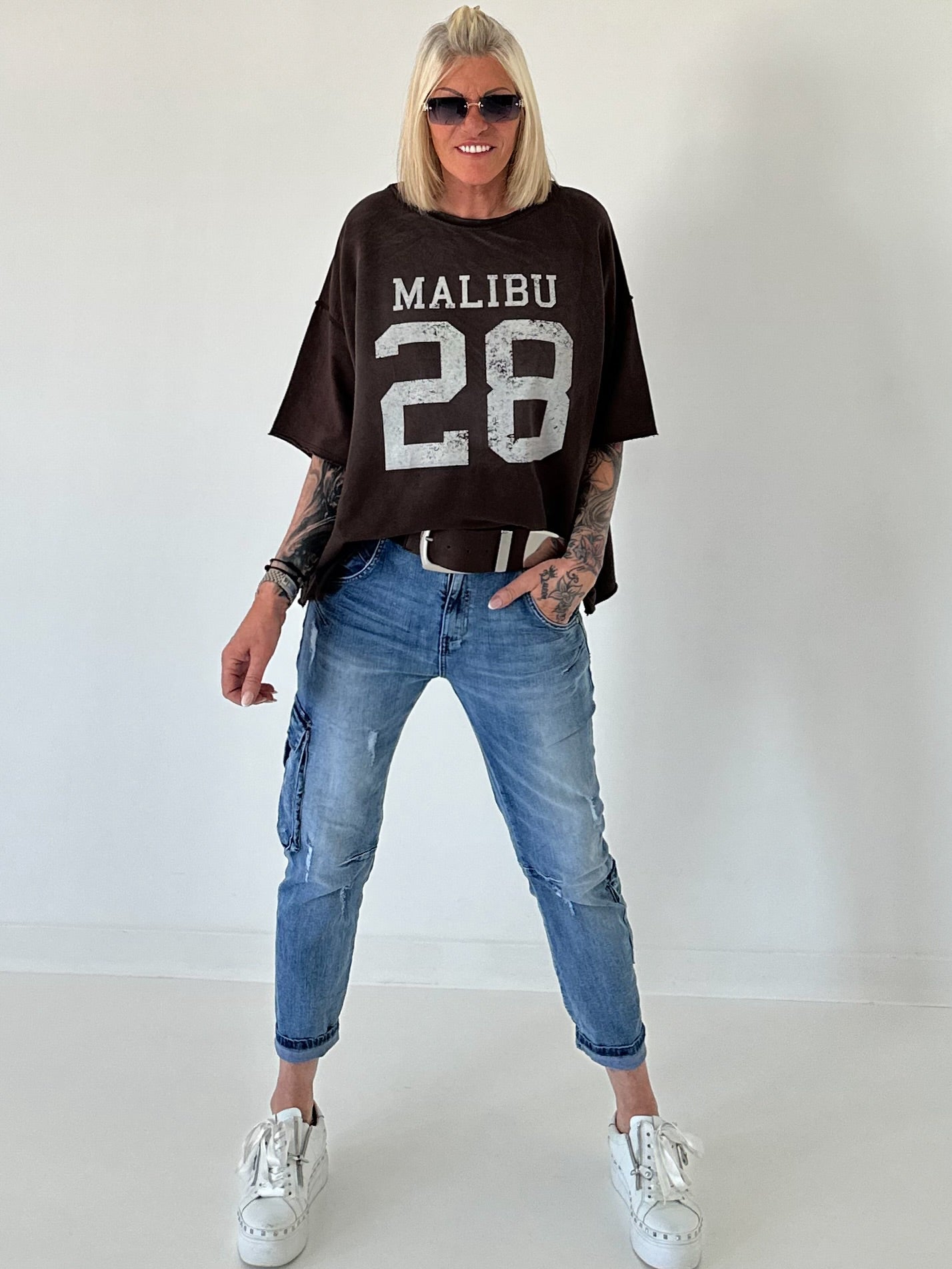 Sweater mit Vintage-Print - mokka