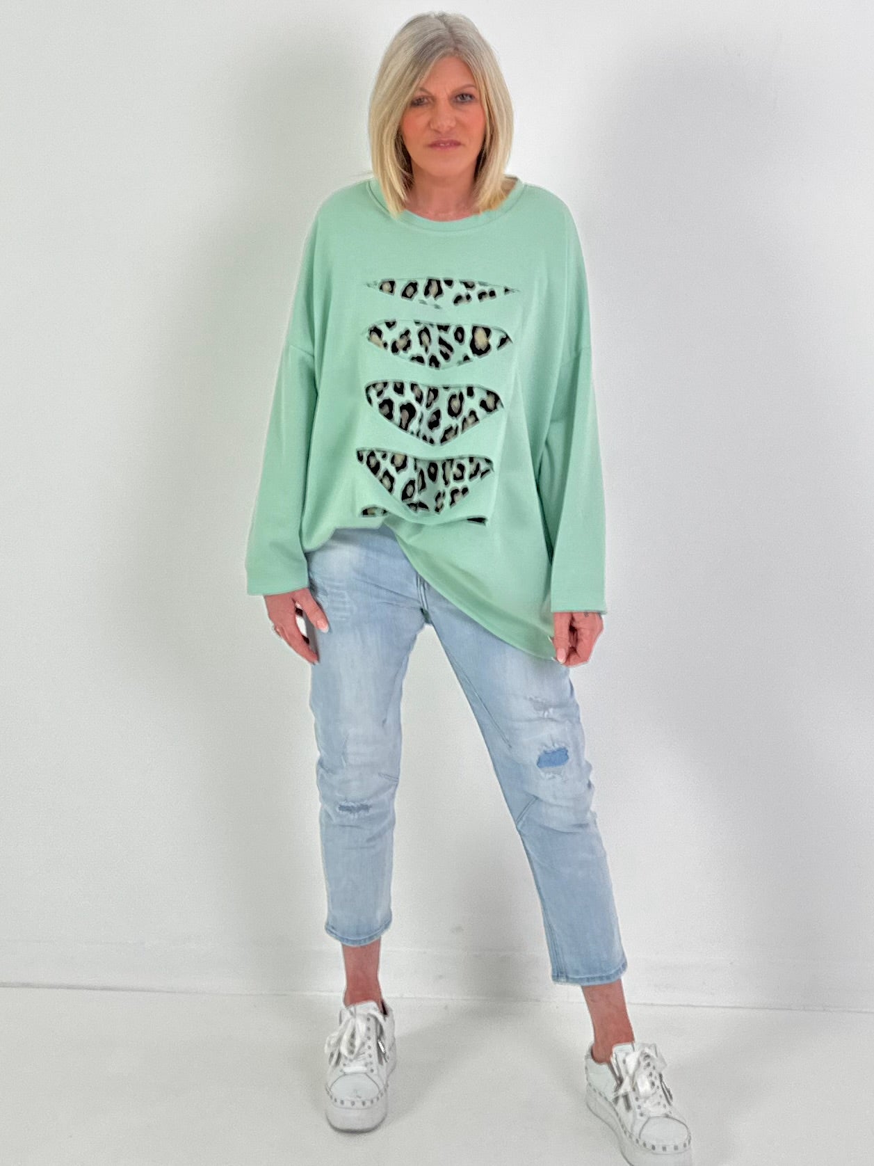 Sweater with cut-outs - sage