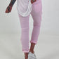 Trousers with crocheted flower inserts - pink