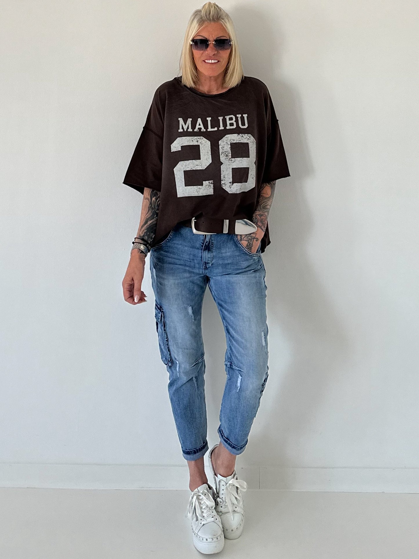 Sweater mit Vintage-Print - mokka