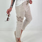 Baggy/Boyfriend trousers with side crochet flowers - beige