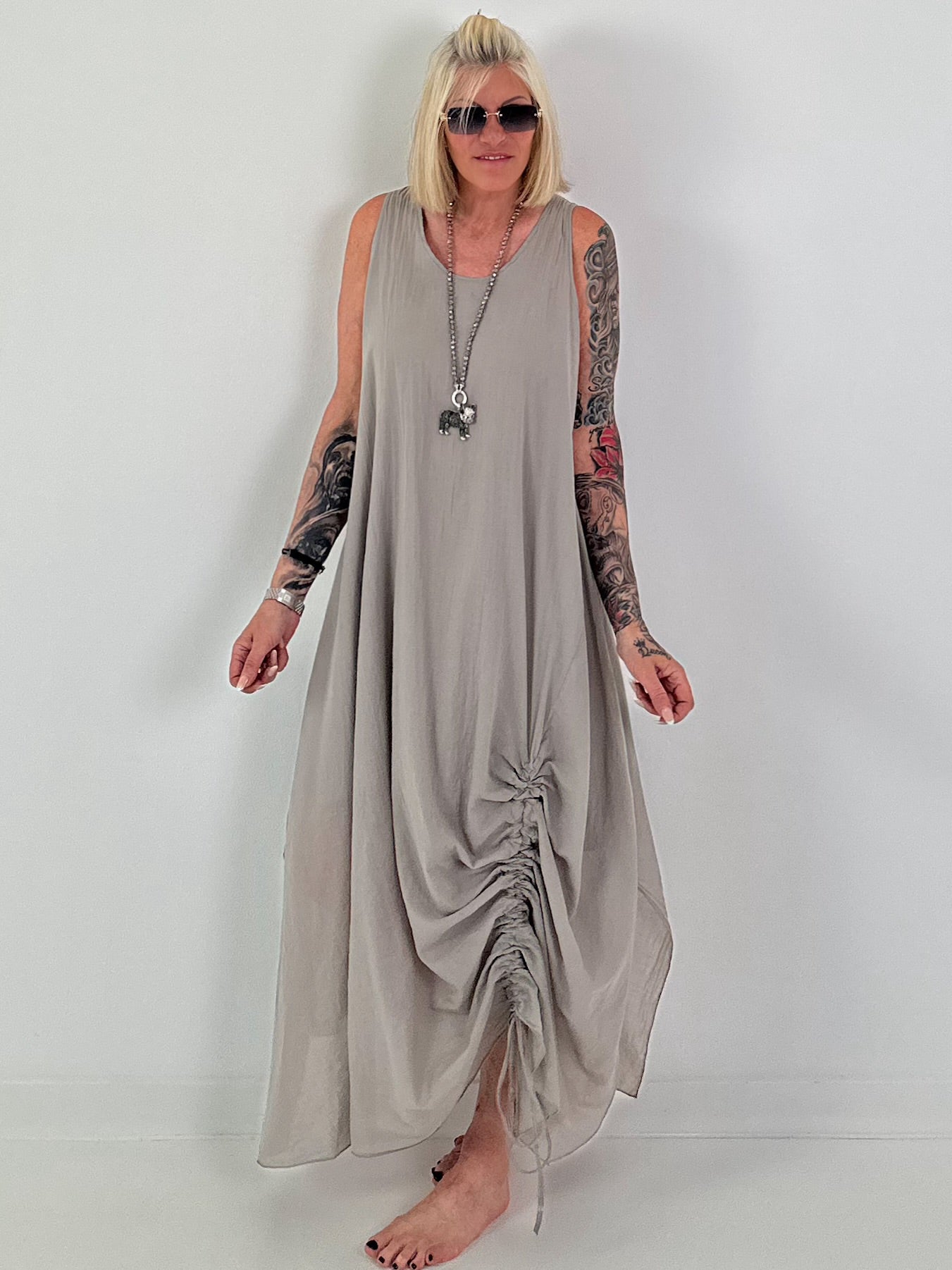 Sommerkleid mit Raff-Detail - taupe