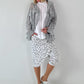 Jeansjacke mit Leo und floralem Netzeinsatz - grau