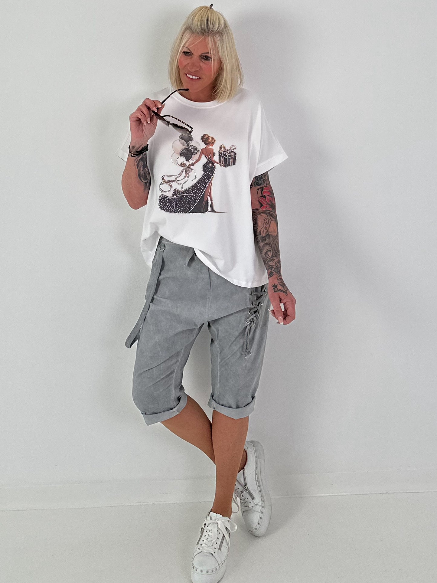T-Shirt Woman mit Strassdetails - weiss