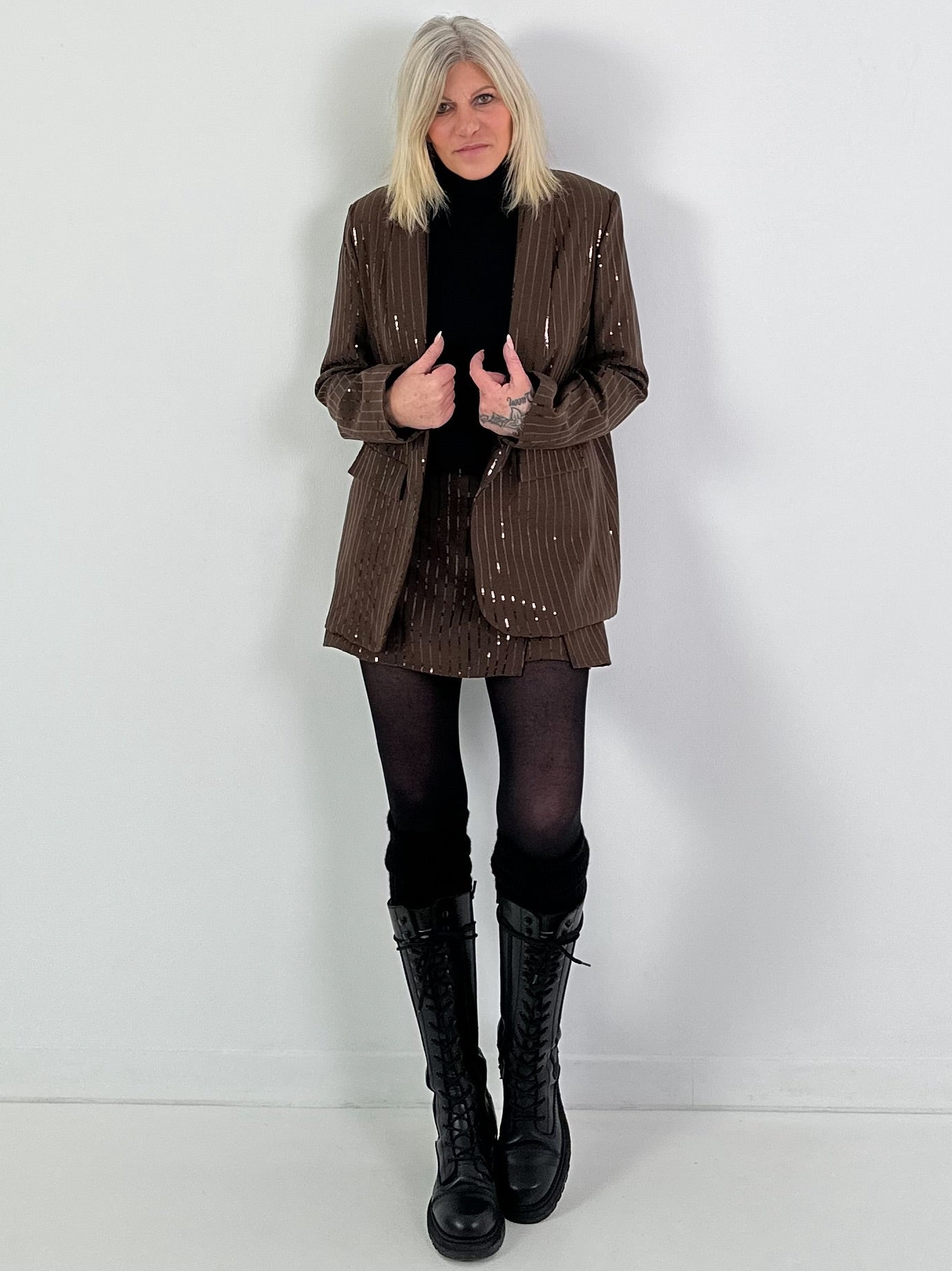 Blazer Modell "Midnight Sparkle" - dunkelbraun-braune Pailletten