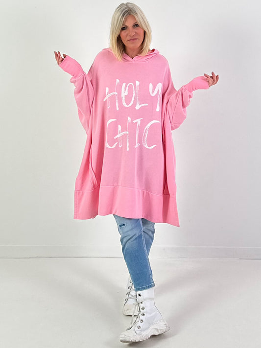 Oversized hoodie model "Holy Chic" - pink-white