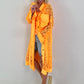 Jeansmantel mit floralem Netzeinsatz - neonorange