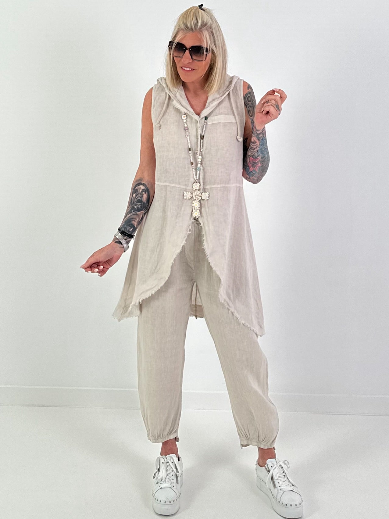 Linen two-piece set - beige