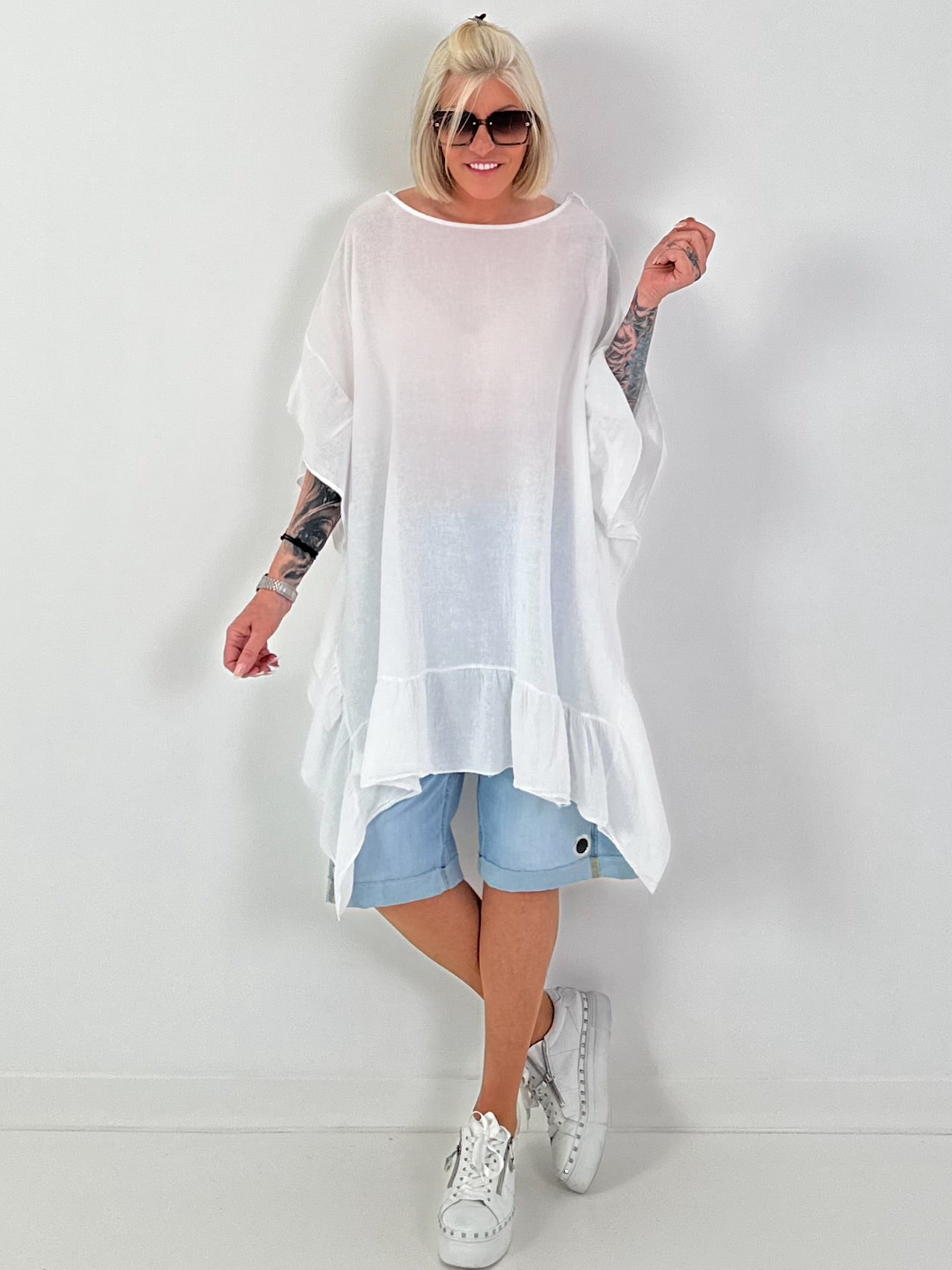 Tunic/Dress with Crocheted Back - White