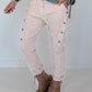 Hose mit elastischem Bund und seitlichen Knopfleisten - beige