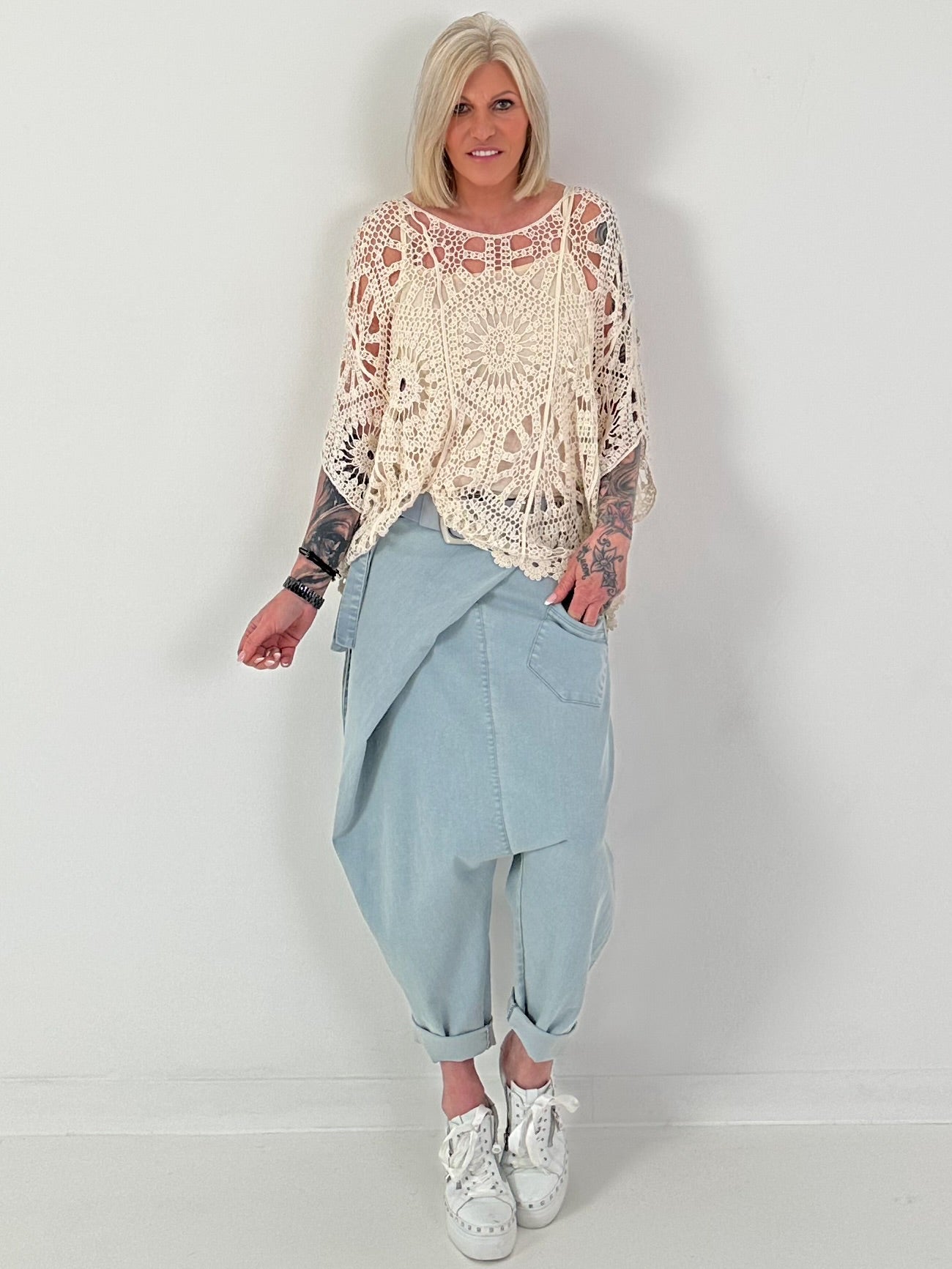 Häkelshirt mit Top - beige