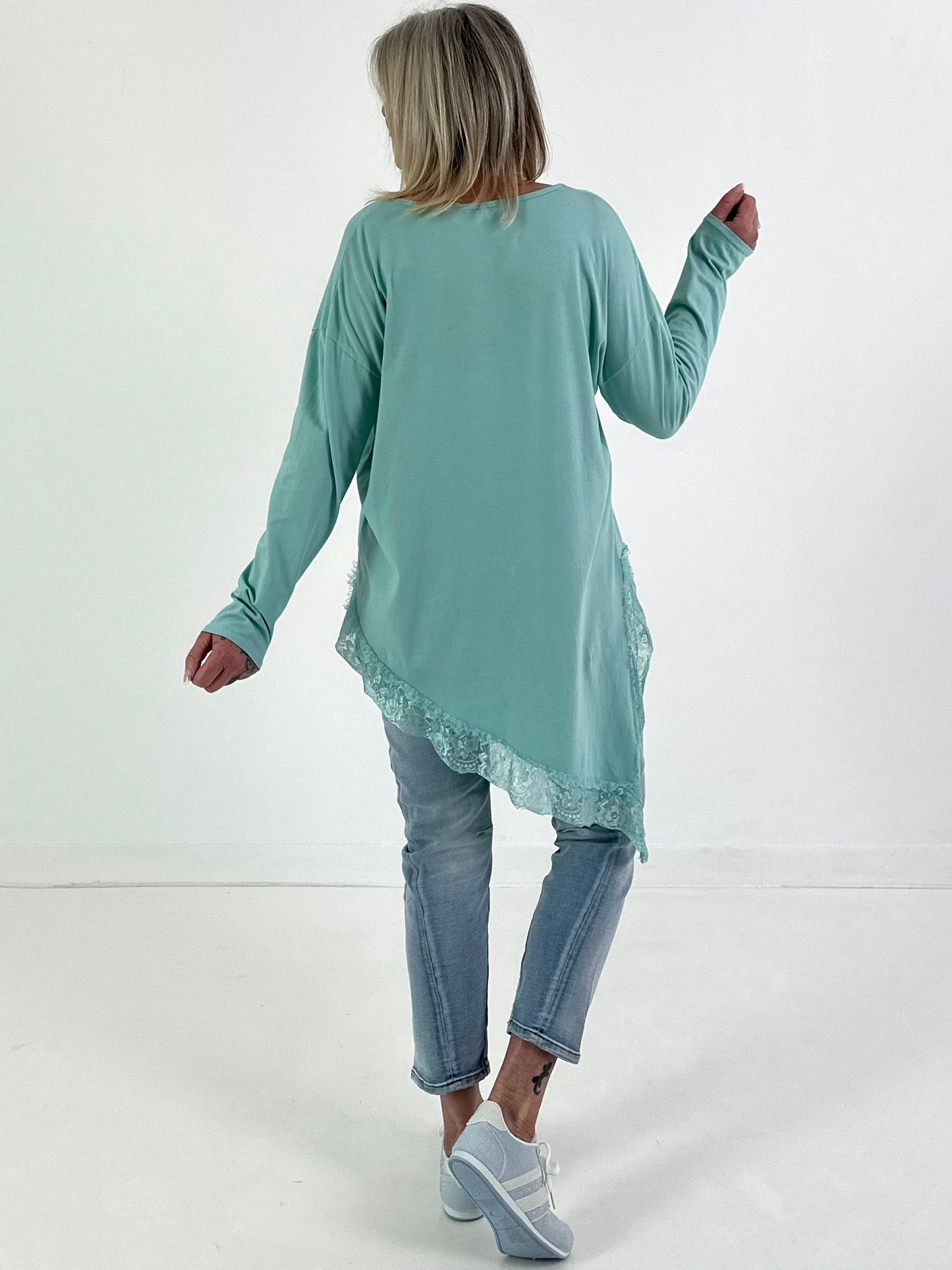 Shirt mit Spitzenabschluss - watergreen