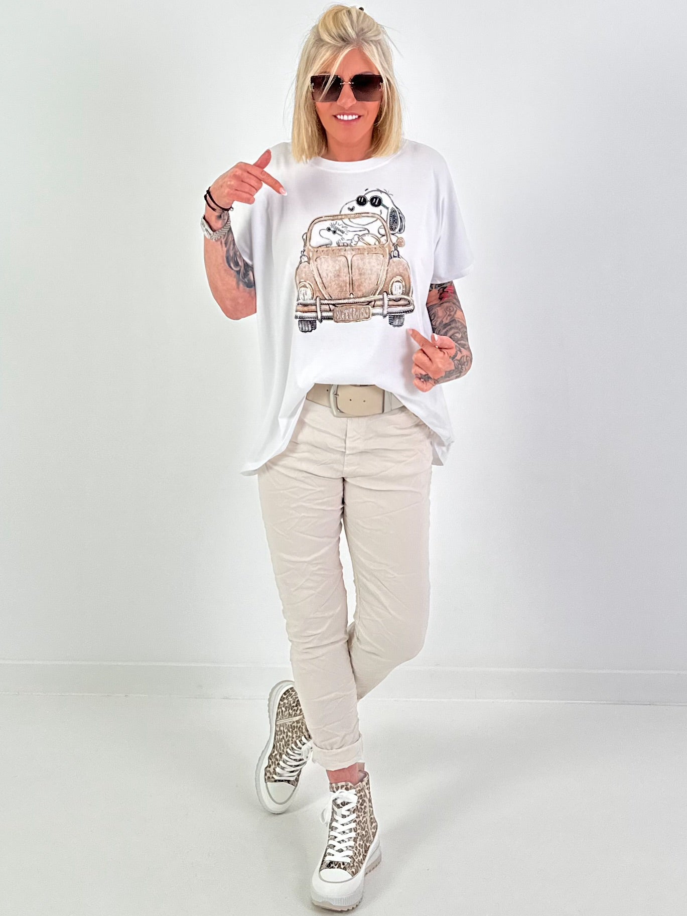 T-Shirt Car - white-beige