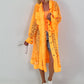 Jeansmantel mit floralem Netzeinsatz - neonorange