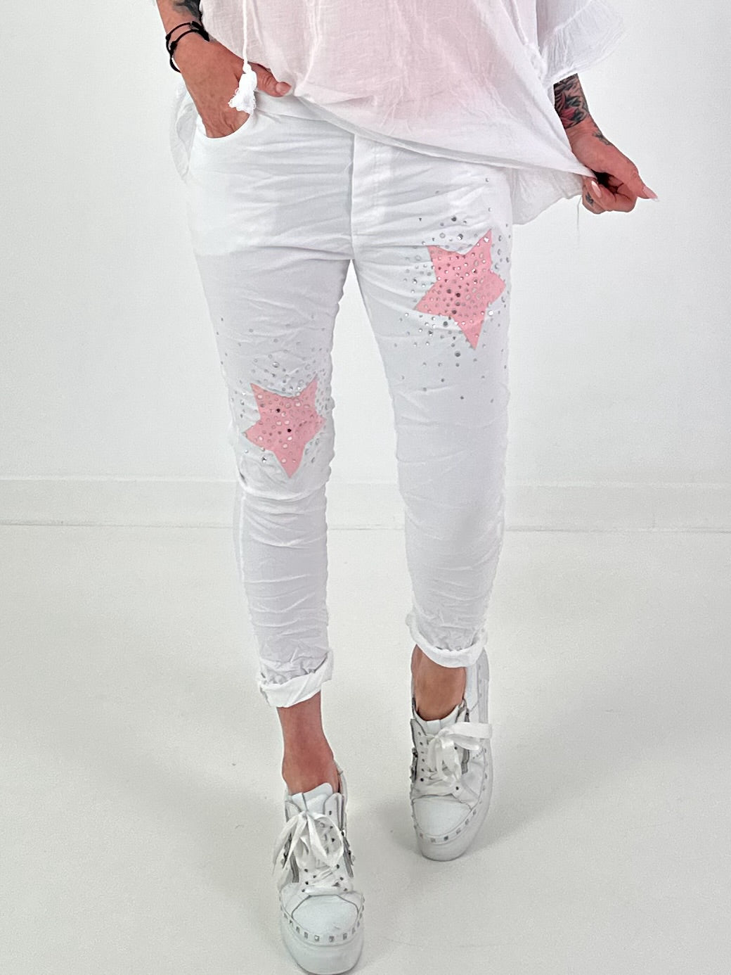 Pants with stars - white