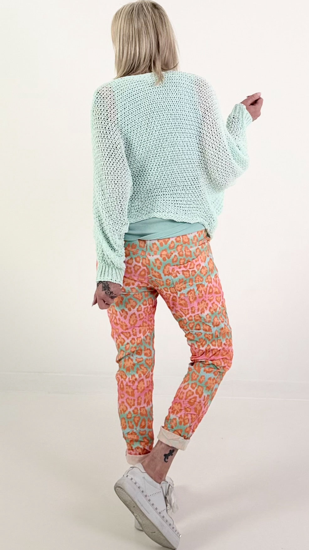 Batik Häkelpullover - mint