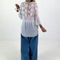 Blouse with floral crochet inserts - white