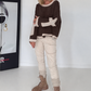 Oversized Sweater mit Strasskreuz - mokka-beige
