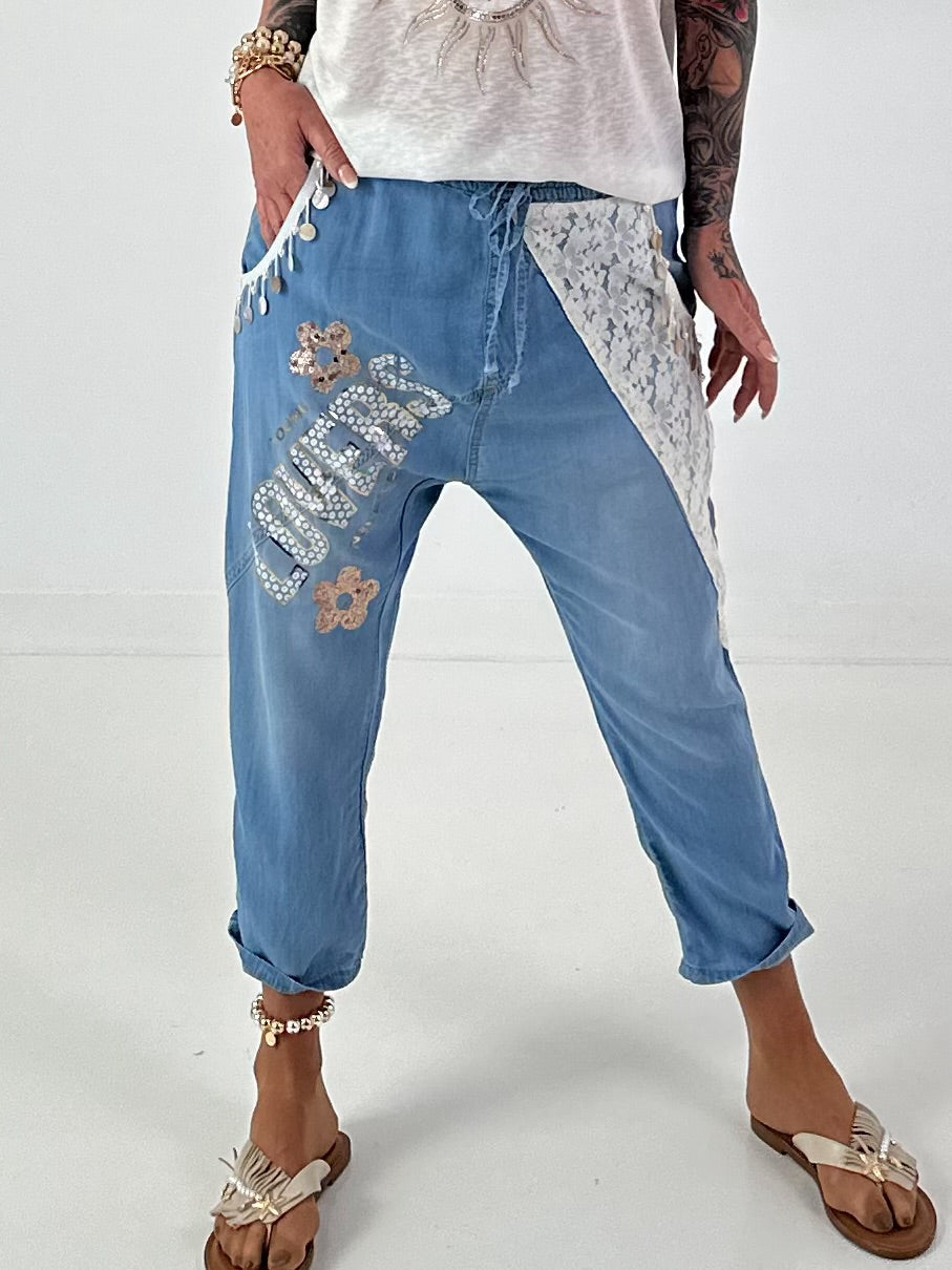 Boho Baggy Jeans - hellblau