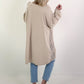 Oversized Long-Shirt mit seitlichen Spitzeneinsätzen - beige